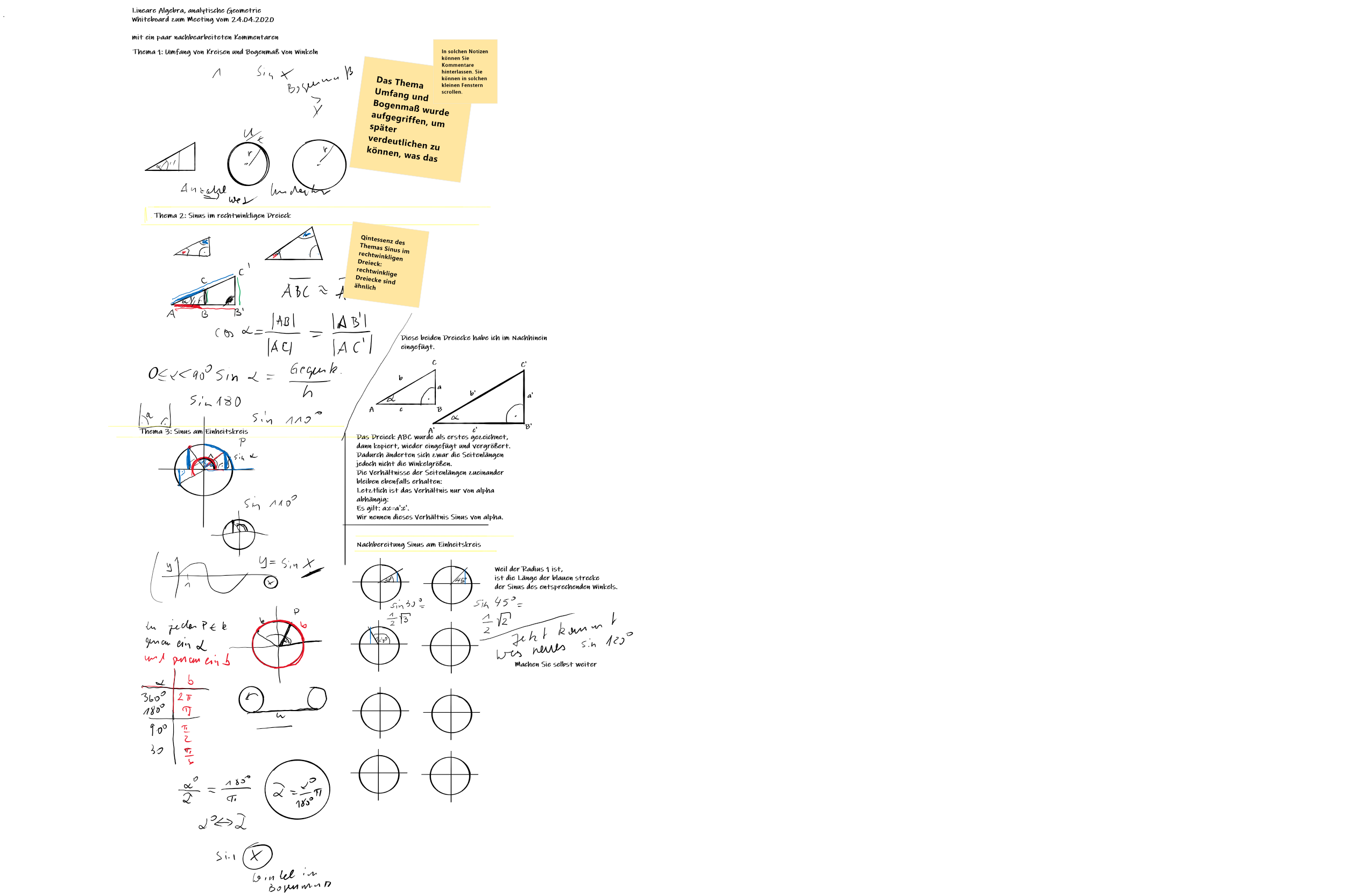 Whiteboard vom 24. April, Lineare Algebra als PNG