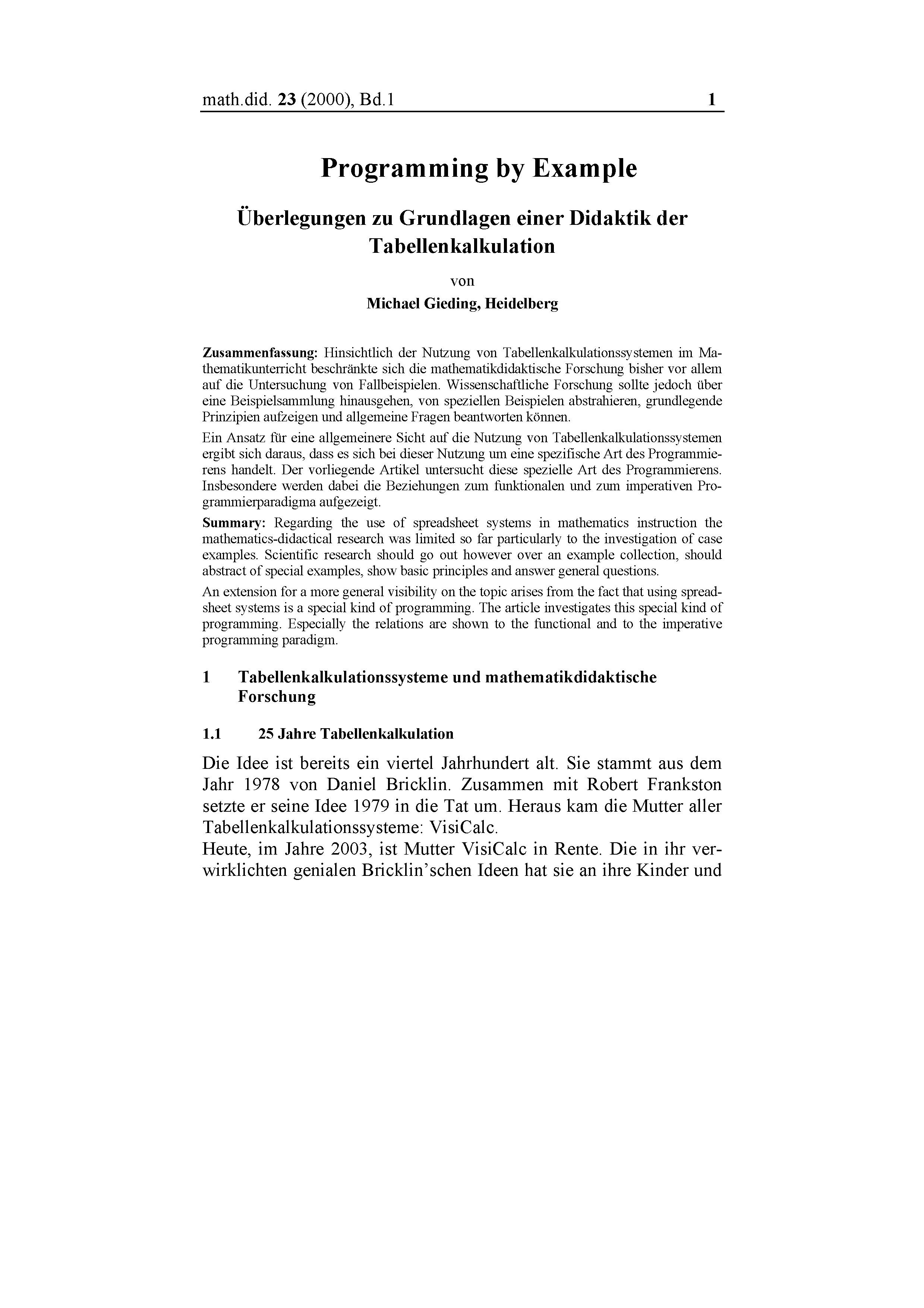 Alter artikel aus der mathematica didactica zu grundlegenden Ideen der nutzung von TKS