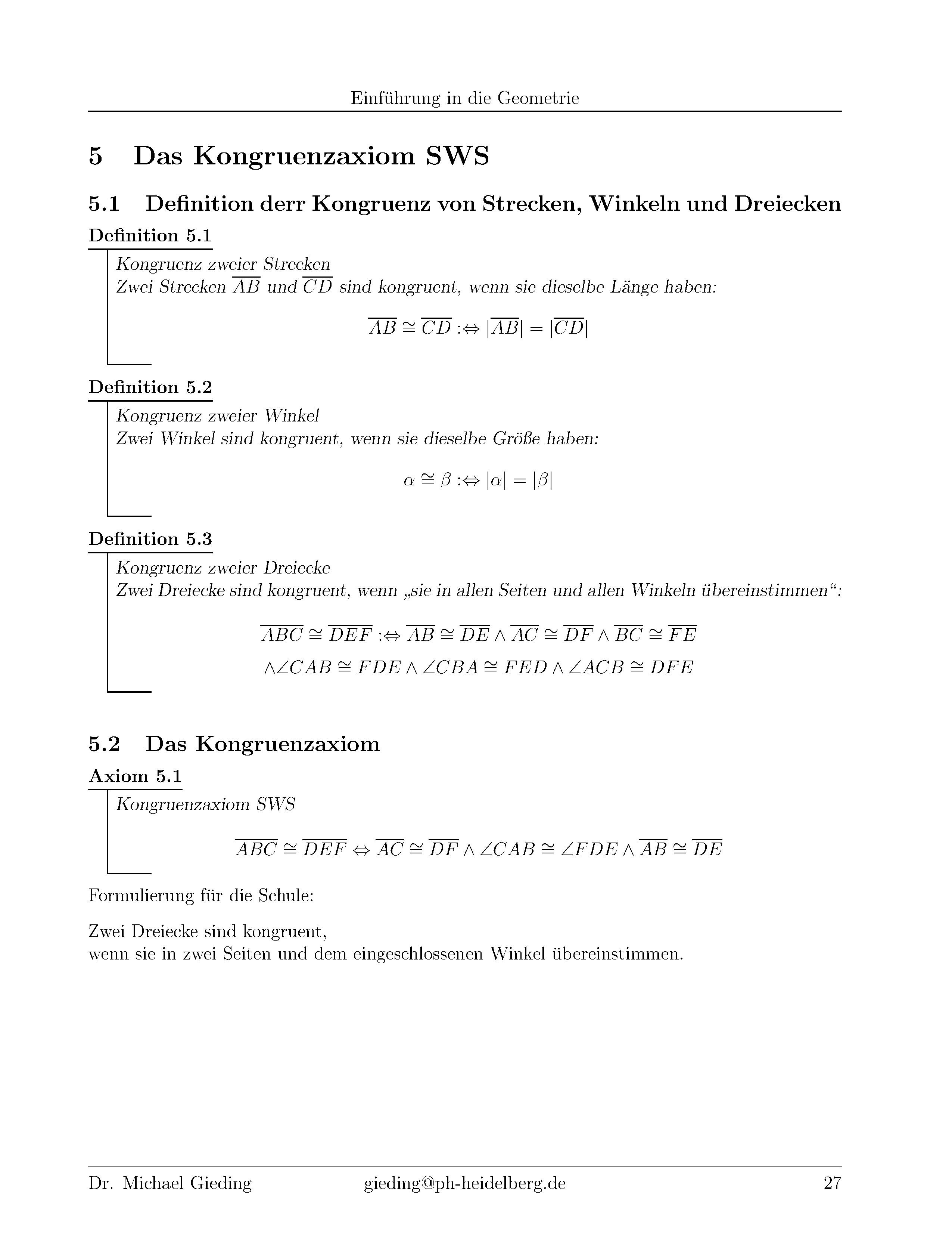 Kongruenzaxiom SWS und Kongruenzsatz WSW